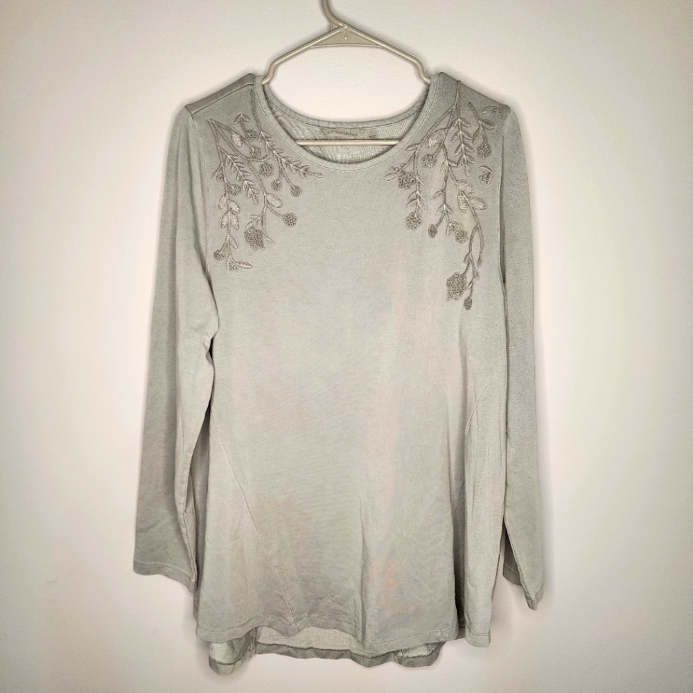 Soft Surroundings Grey Embroidered Long Sleeve Tunic Size L